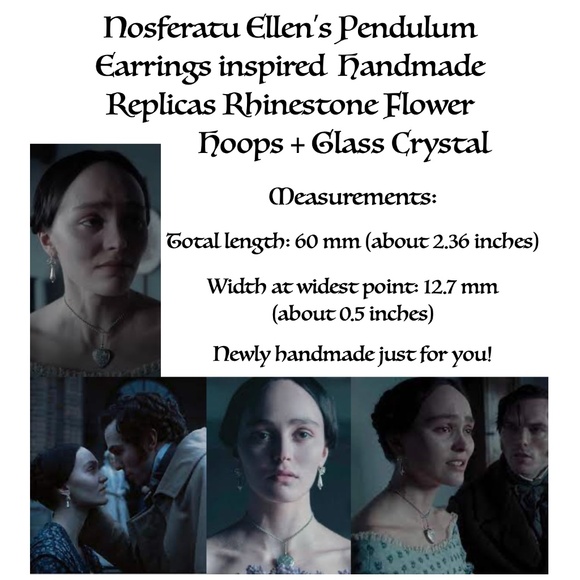 Nosferatu Ellen’s Pendulum Earrings Handmade Replicas Flower Hoops + Crystals - Picture 13 of 14